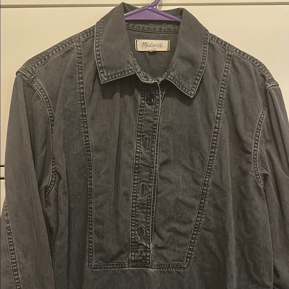Madewell Black Button Down Shirt Classic Top - Picture 4 of 6